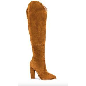 RAYE dark tan brown suede Outlaw over the knee high heel boots